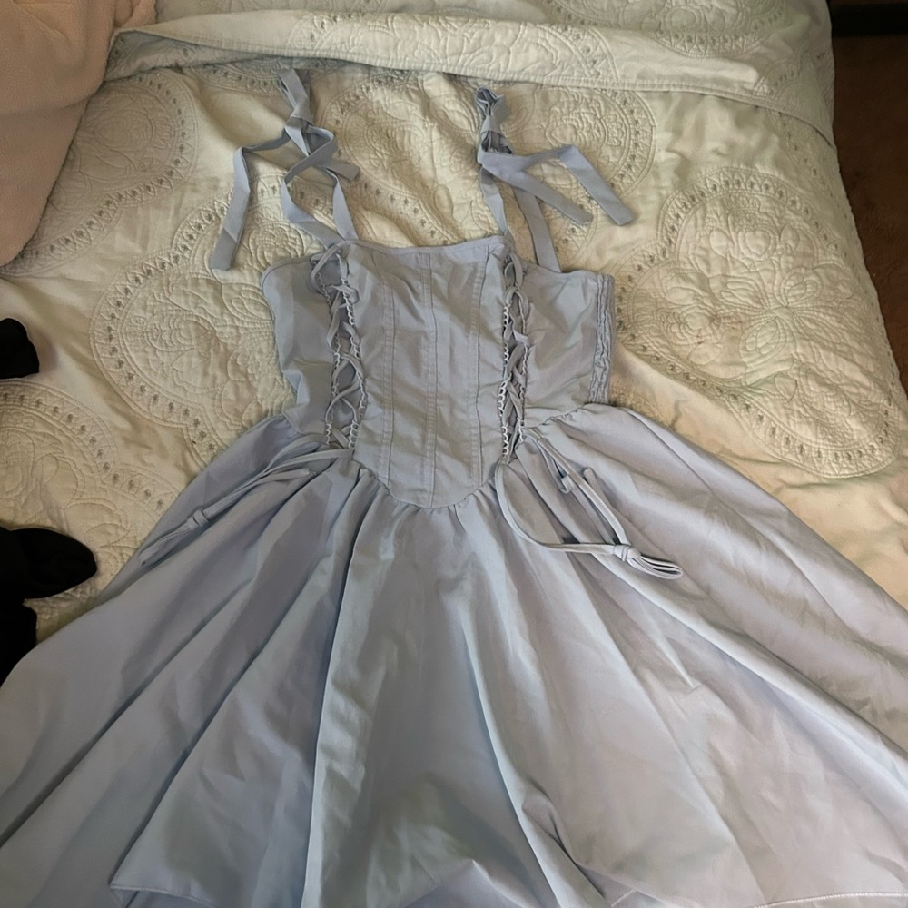 SHEIN Blue Sleeveless Square Neck Midi Sundress for Prom